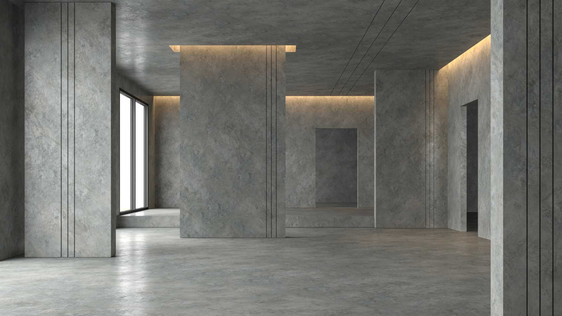Pièce d'une grande maison en béton ciré